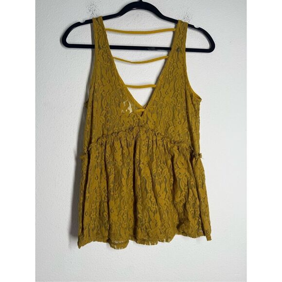 H.I.P. Y2K Vintage Camisole Top Mustard Yellow Dark Lace Boho Fairy Grunge Sz M - Picture 3 of 8